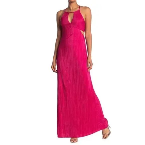 BCBGeneration Hot Pink Pleated Cutout Halter Maxi Dress Women’s Size 6 - Picture 1 of 6